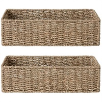 Paniers de rangement multifonctionnels en jonc de mer tressé à la main, rustiques, naturels, rectangulaires, écologiques, pour la décoration de la maison