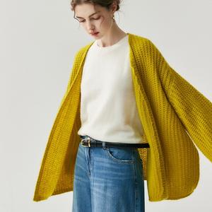 Sonbahar Kış Normal Boyut Rahat Stil V Yaka Her Şeyle Uyumlu Bol Rahat Düz Renk Fener Kol Örme Kazak Ceket Kaşmir - Product Image 2