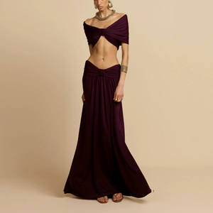 Bekleidungs hersteller Off Shoulder Fitted Tops Rüschen Maxi Langer Rock 2-teilige Damen-Sets - Product Image 5