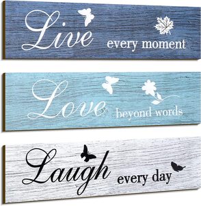 3 Stuks Rustieke Houten Bord Muur Decor <span class=keywords><strong>Live</strong></span> Liefde En Lach Citaat Bord Boerderij Muurbevestiging Decoratie Voor Thuiskantoor Bruiloft - Product Image 1