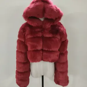 Livraison gratuite fête hiver chaleur Crop hauts manteaux à la mode fille fausse fourrure manteau pour femmes dames duvet manteaux bouffants
