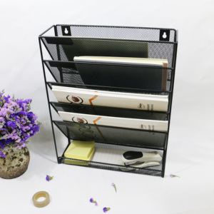 Giá để tài liệu, đồ dùng văn phòng bằng lưới kim loại đen treo tường Wideny - Product Image 3