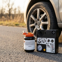 Portable 2-in-1 Tire Inflator Tire Repair Emergency Kit Air Compressor with 450ml Tire Sealant Multi Functional air Pump