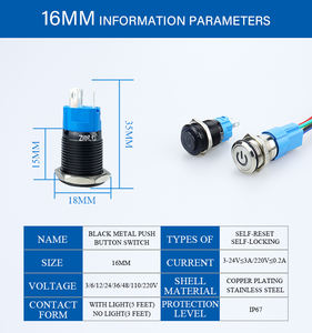 22mmPower ضوء/12-24V/AC220V زر بدء تشغيل الدراجات النارية مفتاح زر دفع معدني - Product Image 4