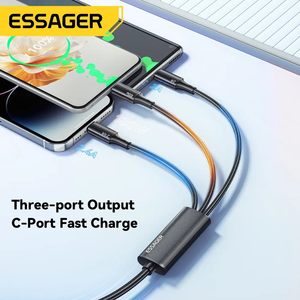 <span class=keywords><strong>Essager</strong></span> 100W 3 in 1สายชาร์จเร็ว USB C TO Type C สายไฟสำหรับอุปกรณ์หลายสายชาร์จข้อมูลอย่างรวดเร็ว - Product Image 2