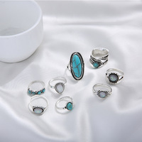 Bague bohème vente en gros décembre pierre de naissance Turquoise doigt Midi ensemble de bagues opale 8 pièces bohème Semi pierre Joint Knuckle anneaux ensemble