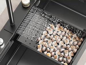Fregadero de Cocina Grande de un Solo Tazón, Hecho a Mano, de Acero Inoxidable 304 Negro Nano, Modelo Rainfall Waterfall - Product Image 3