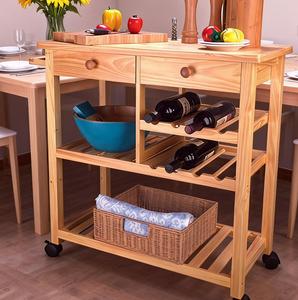 Chariot de cuisine en bois à <span class=keywords><strong>roulettes</strong></span> <span class=keywords><strong>avec</strong></span> étagères de rangement et porte-bouteille - Product Image 6