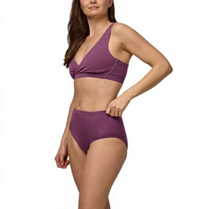 High-Stretch Wire-Free Solid-Color Sports Non- Padded Bra & Bikini Panty Seamless Sports <b>Lingerie</b> 2 Piece Set for Women - Product Image 3