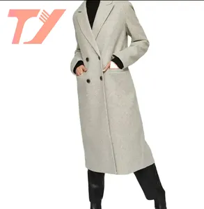 TUOYI New Style Hot Sale Casual Woolen Double Breasted Overcoat Knitted Barbed Fabric Wool Coats Trench Jacket For Women