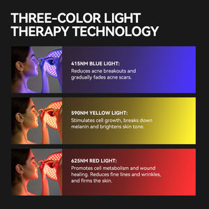 Per la maschera a LED ricaricabile a mano con 3 colori di terapia della luce per la cura della pelle a casa stringe la pelle e la rimozione dell'acne - Product Image 2