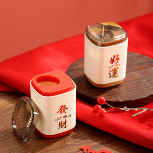 Lucky Toothpick Box Automatic Pop Up Toothpick Holder Brown Creative Home Use 2025 New Style - Product Image 4