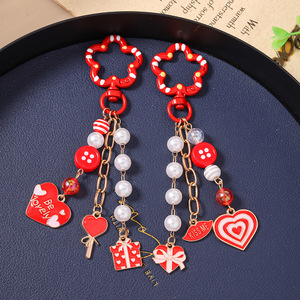 Llavero de Corazón Rojo Dulce con Perlas y Dije de Flor, Cierre en Forma de Flor, Llavero Esmaltado '<span class=keywords><strong>Kiss</strong></span> Me' para Regalo de San Valentín, Joyería Colgante para Bolsos - Product Image 4