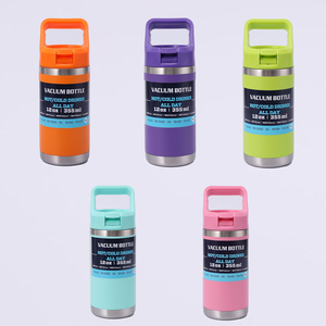 Bouteille d'eau isotherme en acier inoxydable pour enfants, 12 oz, sans BPA, double paroi, avec logo personnalisé, pour l'école, avec couvercle à paille - Product Image 4