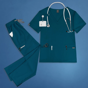 Ensemble de blouses médicales pour femmes, col en V, tissu tissé, plusieurs poches, respirant, extensible, personnel hospitalier, uniforme médical - Product Image 3