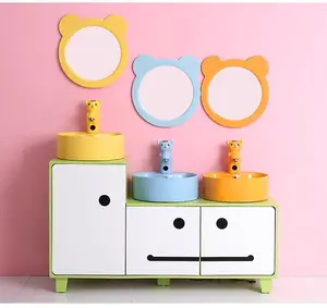 KD-K004BC幼儿园洁具定制彩色设计浴室柜梳妆台带镜子盆儿童聚氯乙烯柜