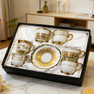 Juego de Taza y Platillo de Café <span class=keywords><strong>Jordan</strong></span> Turkey de Porcelana Premium Ecológica de Lujo, 90CC, Plateado y Dorado, con Patrones Geométricos - Product Image 3