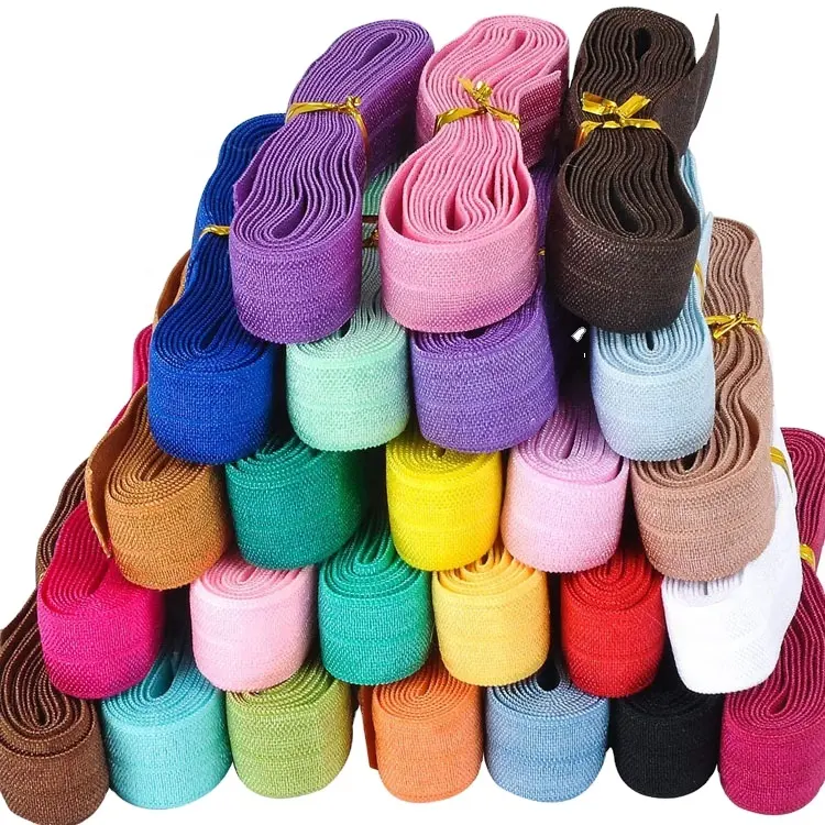 Stock 5/8" 15mm Fold Over Elastic Stretch Foldover FOE Elastics Ribbon by The Yard for Headbands Hair Ties