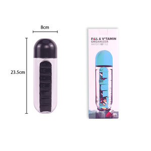 Caja de pastillas para deportes, botella de agua con organizador de pastillas, color púrpura, transparente, 600ml, 20oz, 7 días - Product Image 6