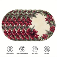 Meilleures ventes transfrontalières de Noël : Set de table 38 cm imprimé motif houx, Père Noël et flocons de neige, bord ondulé, 100% polyester, pour repas occidentaux