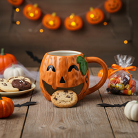 Mug en céramique 3D Halloween, porte-biscuits en forme de citrouille, tasse à café, pochette à biscuits, écologique, peint à la main, vaisselle pour fête d'automne