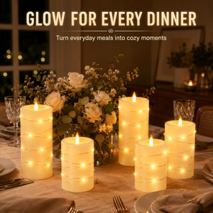<b>Battery</b> <b>Operated</b> Flickering Flameless Led Candle Set with <b>Fairy</b> String <b>Lights</b> Remote Control and Timer for Home Party Decoration - Product Image 4