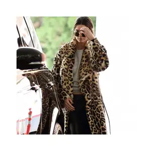 Leopard Print Cool Long Sleeves Coats Windproof Customize Faux Fur Coat with Lapels