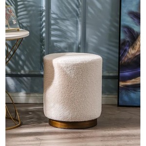 Puf Redondo DIAM. Tela con efecto bouclé en blanco, CM 40 H. 45 - Product Image 1