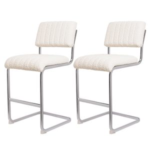 KirKasa 25.5\" Modern Counter Height <strong>Bar</strong> Stools Set White Fabric Upholstered Kitchen Chair Chrome Metal Base Home <strong>Bar</strong> Outdoor - Product Image 6