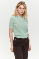 Polo en tricot pour femme 2026, manches courtes, respirant, ajouré, col en V, style vintage, décontracté, pour l'été