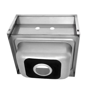 Lavabo mural rectangulaire en acier inoxydable industriel à cuve unique, design moderne, surface brossée, 1 trou - Product Image 3