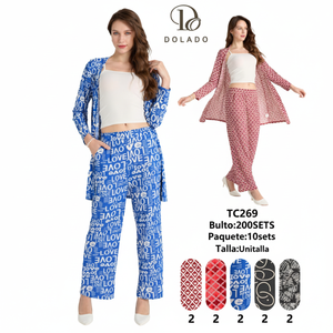 Dolado Set pigiama da donna a maniche lunghe in cotone con stampa di lettere, morbido e casual, con scollo a O e vita elastica, per la primavera - Product Image 1