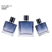 Flacon de parfum en verre vide rechargeable avec pompe pulvérisatrice, logo personnalisé, flacon d'huile de parfum carré en verre bleu encre avec pulvérisateur