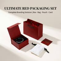Ensemble d'emballage de bijoux rouge avec logo personnalisé, boîte magnétique 4-en-1 avec sac assorti, pochette et carte de remerciement pour bague et collier