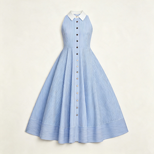 Vestido de Mujer al por Mayor con Cuello Camisero a Rayas, Personalizable con Logotipo, Ideal para Viajes Urbanos - Product Image 1