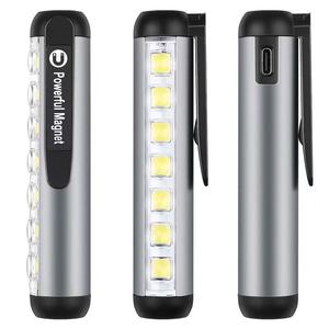 ไฟฉาย LED แบบชาร์จไฟได้ แบตเตอรี่อะลูมิเนียมอัลลอยด์ แสงสีขาวอบอุ่น สำหรับตั้งแคมป์ พร้อมคลิปหนีบและแม่เหล็ก - Product Image 1
