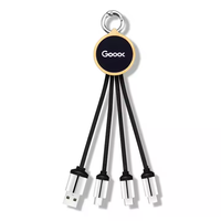 Cable de Carga USB 3 en 1 con Llavero de Nailon Trenzado Personalizado, con Logotipo Luminoso de Bambú, para Regalo Promocional