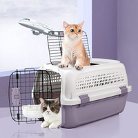 Nouveauté : Caisse de transport portable en plastique, approuvée par les compagnies aériennes, style sac à dos, pour chiens et chats, avec fermeture à bouton.