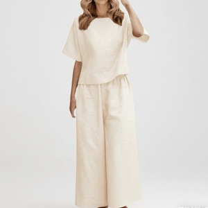 Vendita estiva più alta da donna pantaloni larghi eleganti a maniche corte due pezzi Set tinta unita abiti Casual da donna traspiranti - Product Image 2