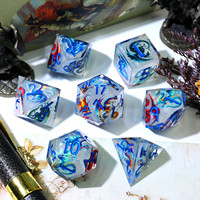 Ensemble de dés polyédriques en résine Dragon coloré et créatif, bords tranchants, 7 pièces pour les jeux de rôle Dungeons & Dragons DND - PW3