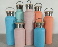 Bouteille isotherme en acier inoxydable à double paroi avec couvercle en bambou - Performance thermique de 12 à 24 heures - Sans BPA - Idéale pour les voyages