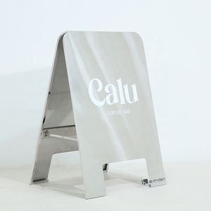 <b>Mirrored</b> Stainless Steel a Frame Sign Custom Logo <b>Foldable</b> Floor Standing Sidewalk Sign for Shop Store Front - Product Image 5