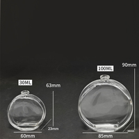 Bouteille diffuseur de parfum vide en verre transparent plat et rond, avec ensemble de bâtonnets en fibre, fournie directement par l'usine