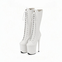 Bottes de pole dance personnalisées à lacets, hauteur genou, talon épais, tige en PVC, semelle extérieure en ABS, respirantes, antidérapantes, chaussures de danse exotique