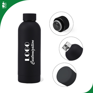 Bouteille d'eau en acier inoxydable avec revêtement en caoutchouc noir mat, 500 ml, isotherme, pour cadeau, entrepôt USA - Product Image 1