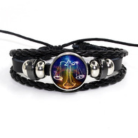 G2973 Vente en Gros Bracelets Lumineux en Corde de Cuir PU Signes du Zodiaque Chinois Mode Bijoux Astrologie