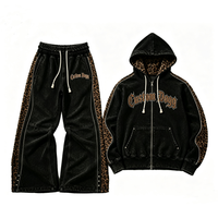 Ensemble survêtement et sweat à capuche personnalisé pour homme, style vintage délavé, avec logo personnalisé et patchwork léopard, Ropa Streetwear Hombre, vente en gros