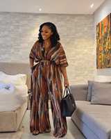 2024 nouvelle mode col en v à manches courtes jambe large pantalon ensemble rayure imprimé haut court deux pièces ensemble vêtements de détente