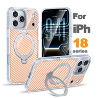 Étui en fibre de carbone texturé pour iPhone 18 17Air 16 15 Pro Max 360 °   Support magnétique à anneau avec cadre haute transparence anti-jaunissement