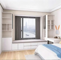 Bureau et étagère en bois personnalisables, style moderne, avec rangement intégré pour baie vitrée, idéal pour salon, chambre ou petit appartement